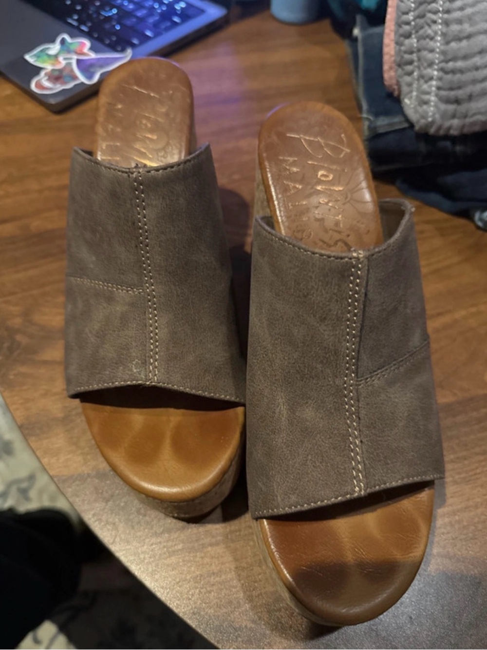 Women's Slide Mules in Taupe Suede with Cushioned Footbed